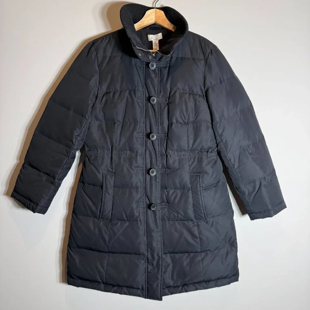 Ann Taylor Loft Down Feather Full Zip Puffer Parka Coat Women Small Petite Black